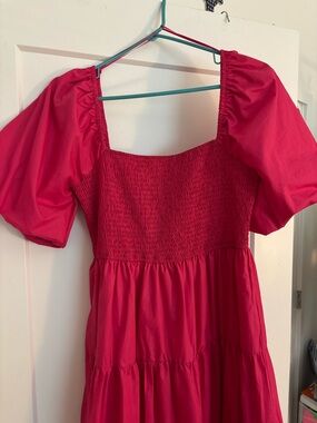 Hot Pink Smocked Puff Sleeve Maxi Dress